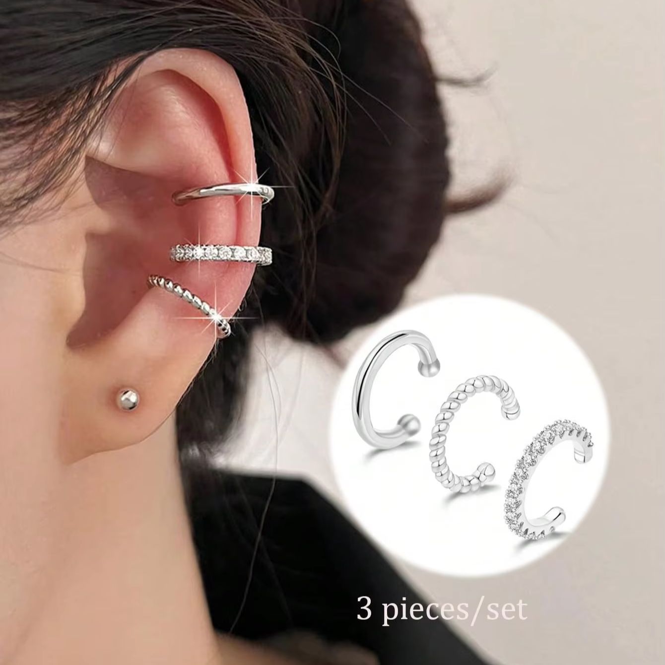 Body Jewelry Hypoallergenic - 3 Pcs Anting Ear Cuff untuk
