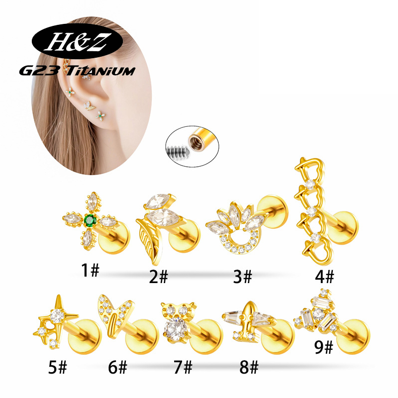 Body Jewelry Implant Grade Titanium - 1PC G23 Titanium 16G Bunga CZ