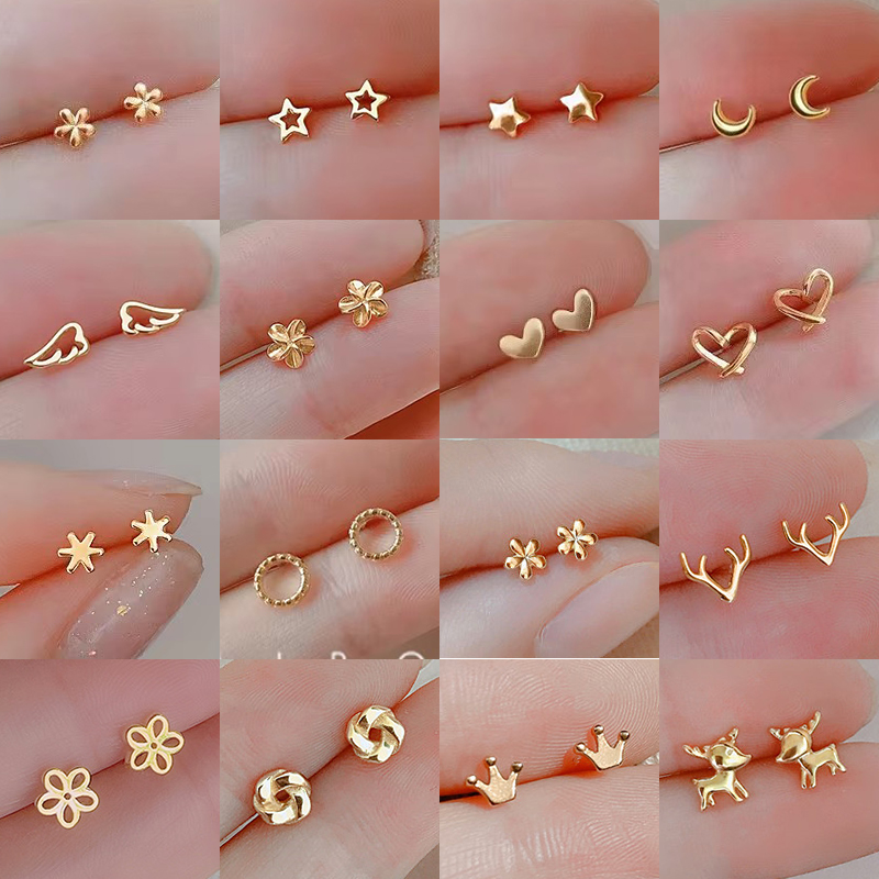 Body Jewelry Hypoallergenic - Anting-anting kancing kupu-kupu daun kecil warna
