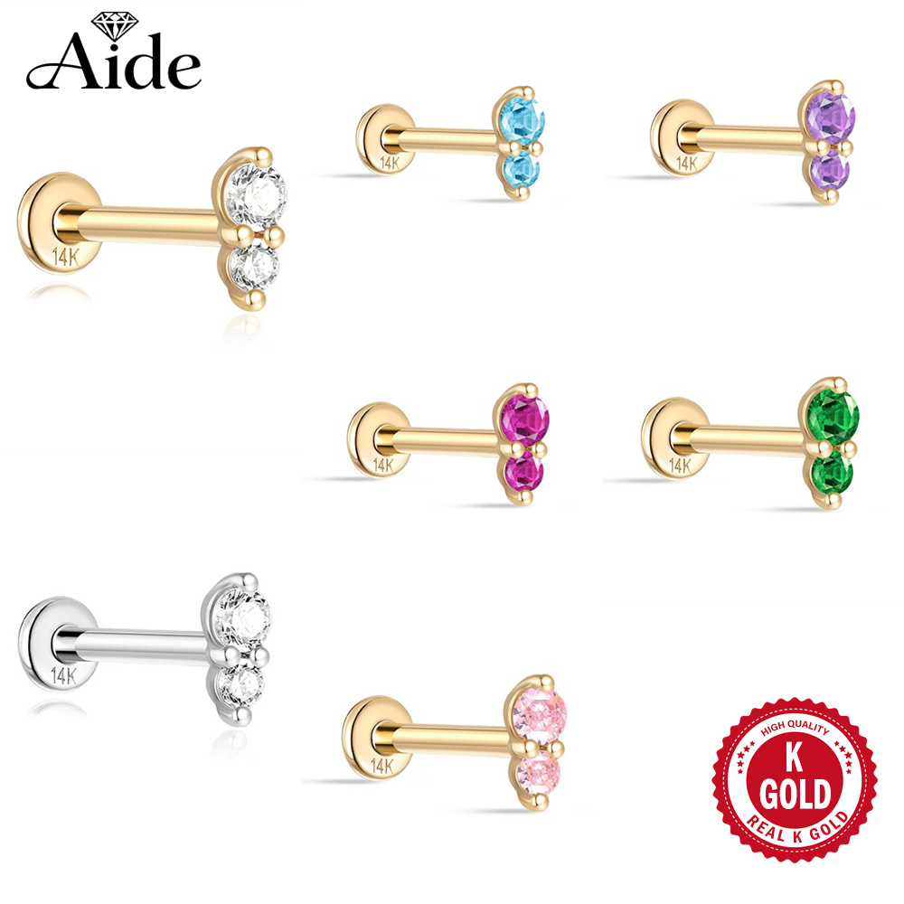 Body Jewelry Real Gold - AIDE Anting-Anting Kancing Multi Ukuran Zirkon