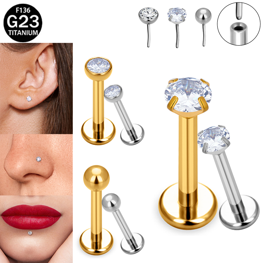 Body Jewelry Implant Grade Titanium - Anting-anting stud labret tanpa ulir titanium