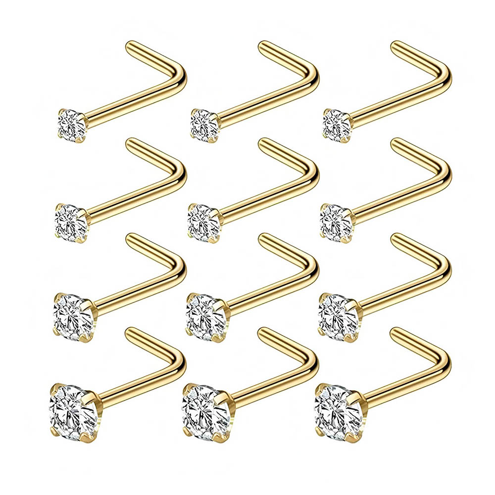 Body Jewelry Nose - 12-Piece Full Set 316L Hypoallergenic L-Shape