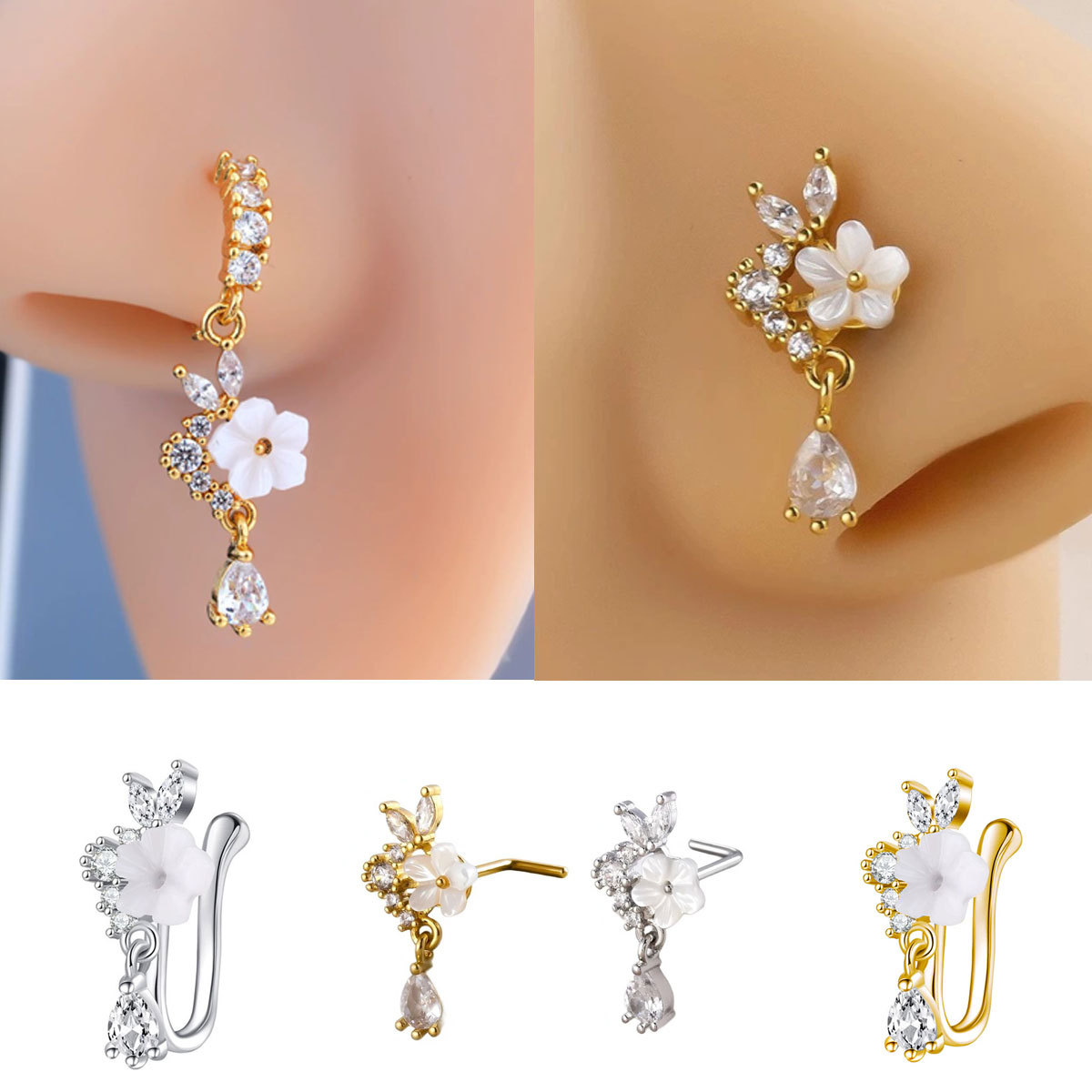 Cincin Hidung Bunga Emas denga - Body Jewelry Nose ulasan dan harga