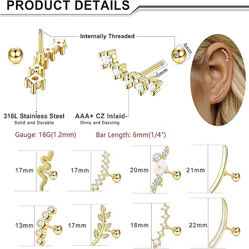 EVISPOL 16G Anting-Anting Kanc - Body Jewelry Hypoallergenic ulasan dan harga