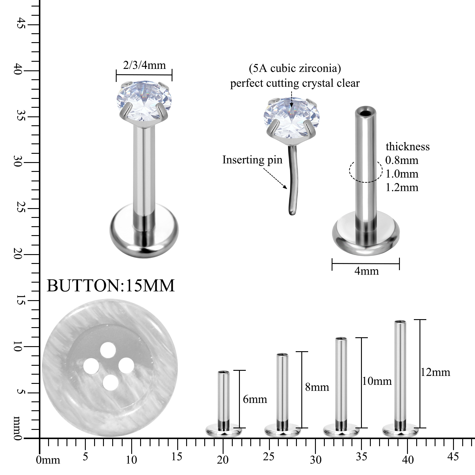 Anting-anting stud labret tanp - Body Jewelry Implant Grade Titanium ulasan dan harga
